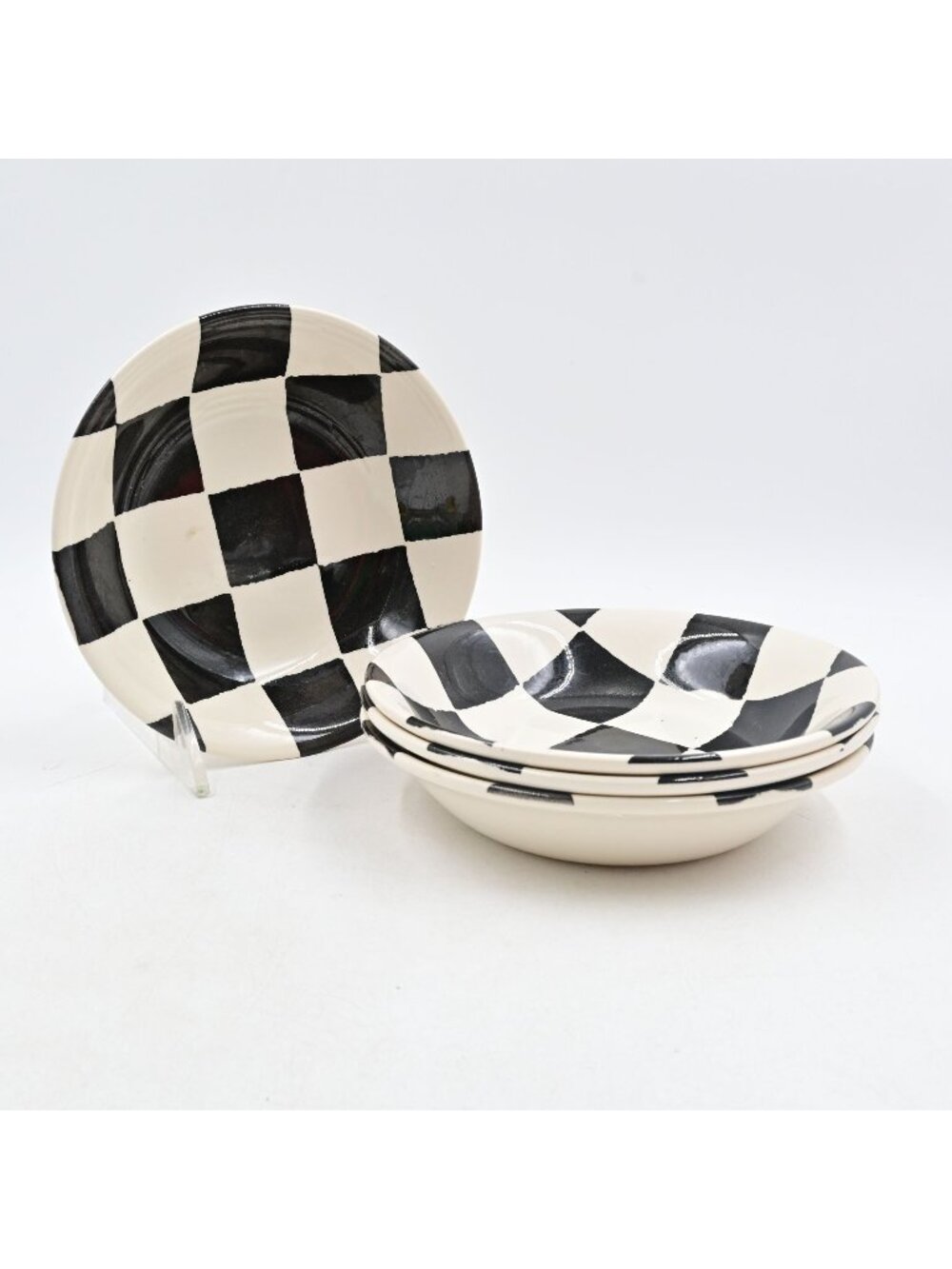 Royal Stafford Chequers Soup Bowls Set of 4 Black White Checkerboard Pattern